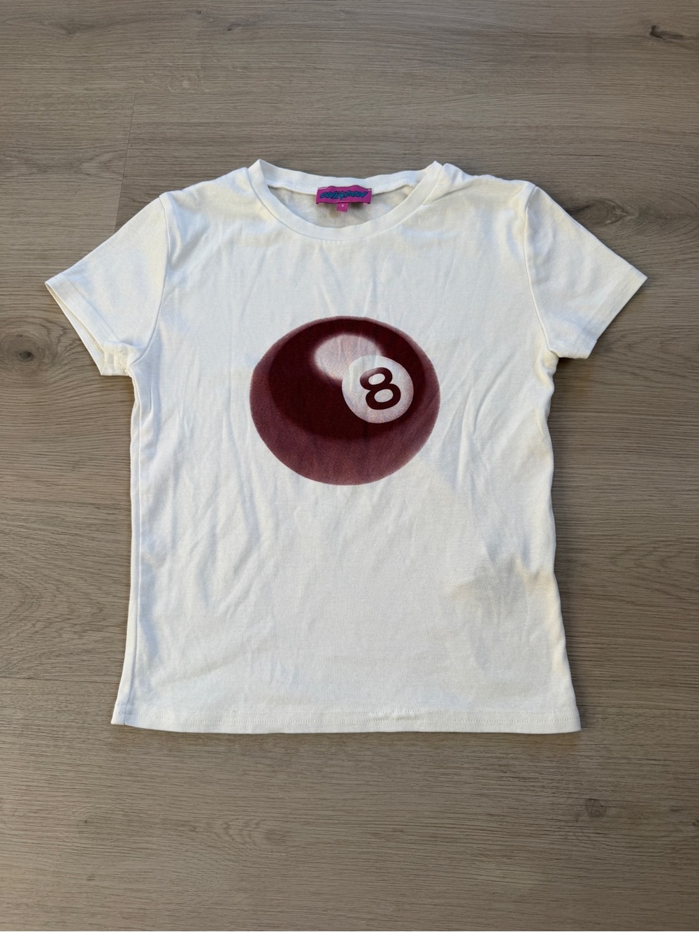 Edikted White Tee with Maroon 8-Ball Graphic